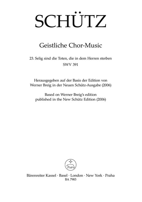 Schütz, Selig sind die Toten, die in dem Herren sterben SWV 391 -Motet- (No. 23 from "Geistliche Chor-Music" (1648))