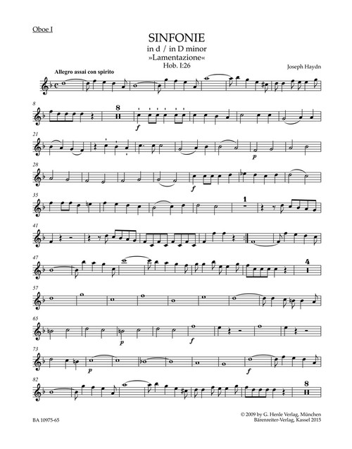 Symphony in D minor Hob. I:26 "Lamentazione" [Bar:BA10975-65]
