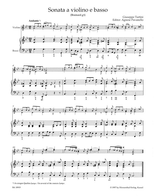Sonata for Violin and Basso continuo in G minor "Devil's Trill" [Bar:BA10919]