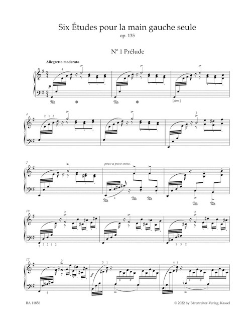 Six Études pour la main gauche seule for Piano op. 135 R 54 [Bar:BA11856]