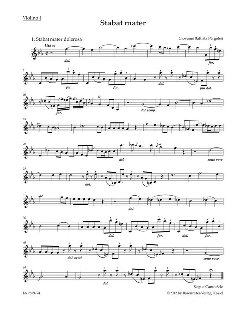 Stabat mater for Soprano, Alto, Strings and Basso continuo [Bar:BA7679-74]