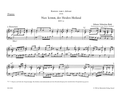 Nun komm, der Heiden Heiland BWV 61 [Bar:BA10061-67]