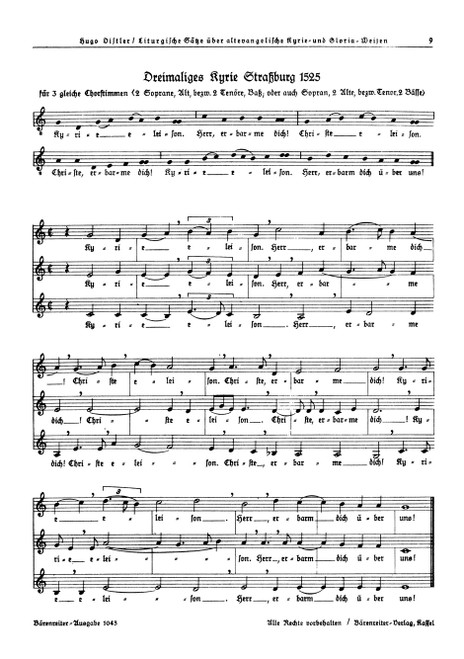 Dreimaliges Kyrie Straßburg 1525 (SSA) / Dreimaliges Kyrie Nürnberg 1525 (SA) / Dreimaliges Kyrie Nürnberg 1525 (SAA) [Bar:BA1043]