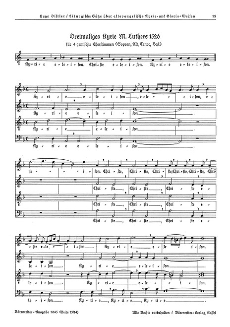 Dreimaliges Kyrie Martin Luthers 1526 (SATB) / Dreimaliges Kyrie Nürnberg 1525 (SATB) [Bar:BA1045]