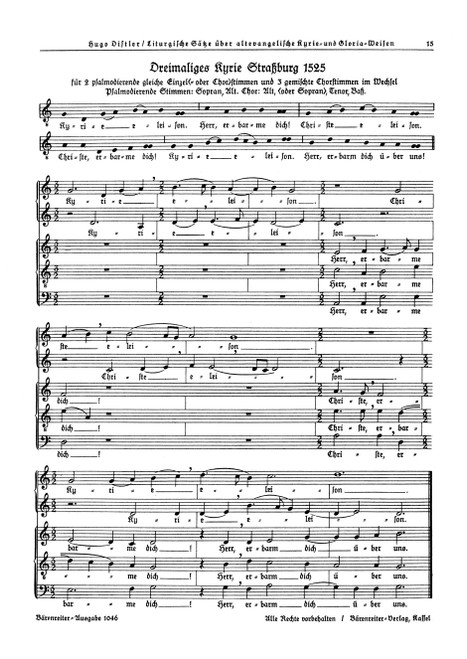 Dreimaliges Kyrie Straßburg 1525 (SA+STB) / Dreimaliges Kyrie Martin Luthers 1526 (Solo-S, SATB) [Bar:BA1046]