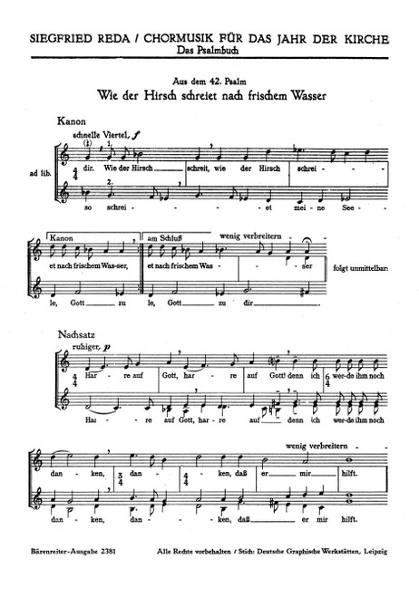 Wie der Hirsch schreiet (Psalm 42) - Die Toren sprechen in ihrem Herzen (Psalm 14) (1948) [Bar:BA2381]