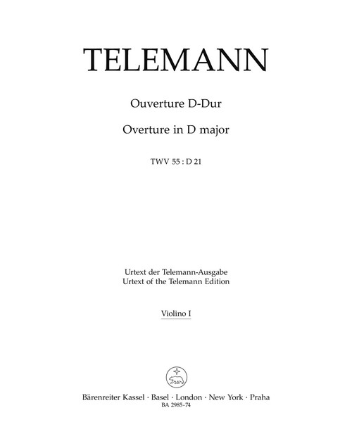 Ouverture für zwei Cornes de chasse, zwei Oboen (Fagotte), Streicher und Basso continuo D-Dur TWV 55:D21 [Bar:BA2985-74]