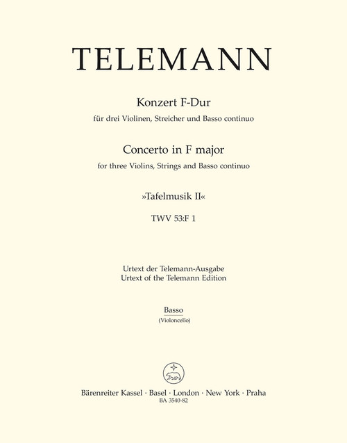 Concerto for three Violins, Strings and Basso Continuo in F major TWV 53:F1 [Bar:BA3540-82]