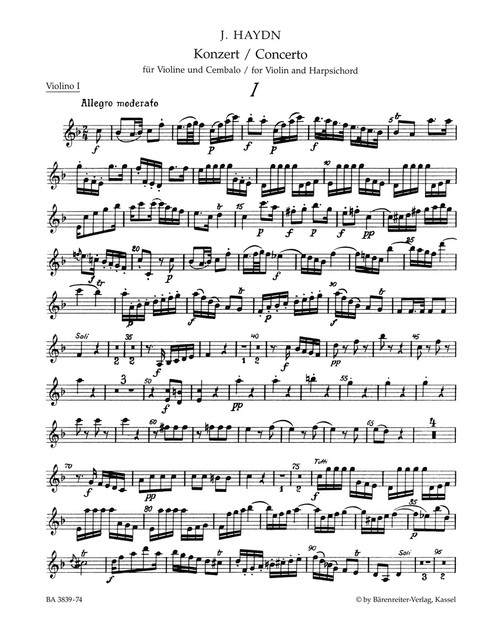 Concerto for Violin, Harpsichord and String Orchestra in F major Hob. XVIII:6* [Bar:BA3839-74]