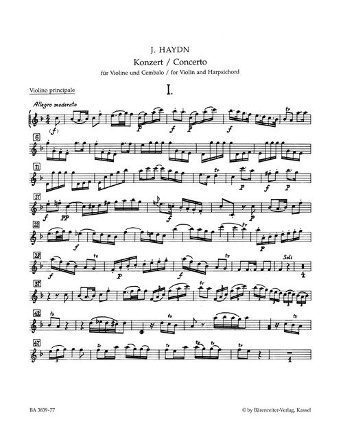 Concerto for Violin, Harpsichord and String Orchestra in F major Hob. XVIII:6* [Bar:BA3839-77]