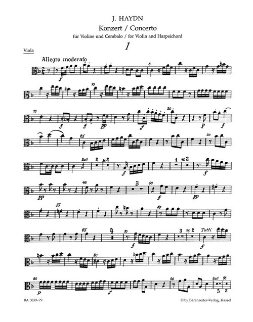 Concerto for Violin, Harpsichord and String Orchestra in F major Hob. XVIII:6* [Bar:BA3839-79]