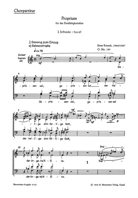 Proprium für das Dreifaltigkeitsfest op. 195 "Gepriesen sei der heilige dreifaltige Gott" (1966/1967) [Bar:BA4122-91]