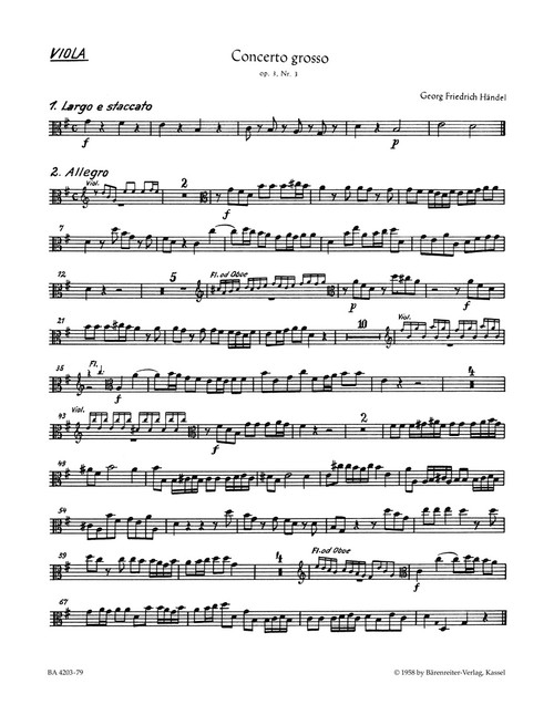 Concerto grosso in G major op. 3/3 HWV 314 [Bar:BA4203-79]