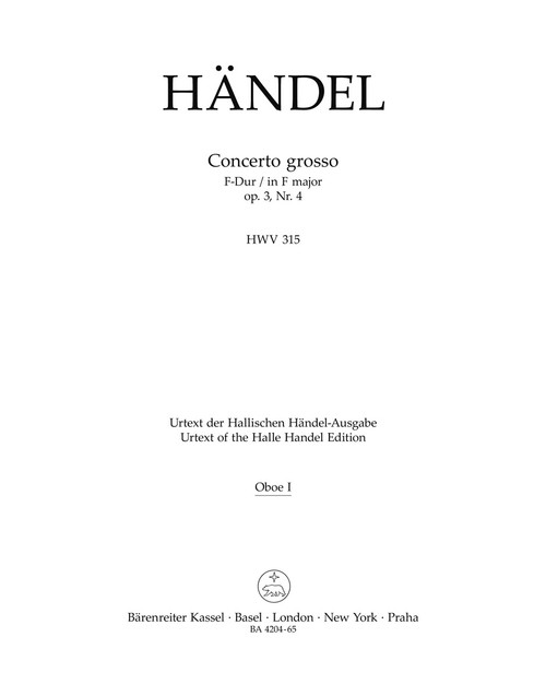 Concerto grosso in F major op. 3/4 HWV 315 [Bar:BA4204-65]