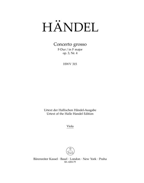 Concerto grosso in F major op. 3/4 HWV 315 [Bar:BA4204-79]