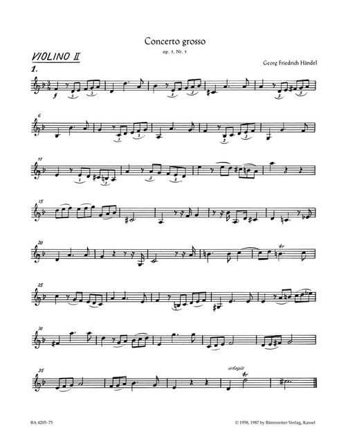 Concerto grosso in D minor op. 3/5 HWV 316 [Bar:BA4205-75]