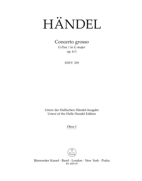 Concerto grosso in G major op. 6/1 HWV 319 [Bar:BA4209-29]