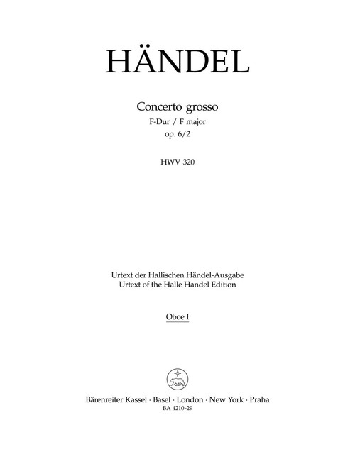 Concerto grosso in F major op. 6/2 HWV 320 [Bar:BA4210-29]