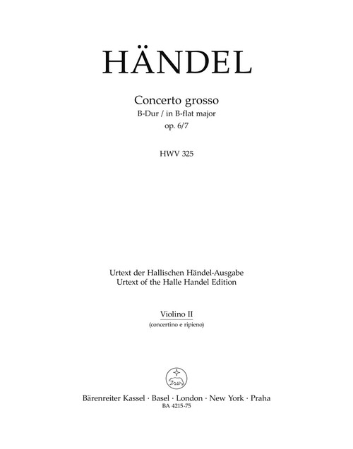 Concerto grosso in B-flat major op. 6/7 HWV 325 [Bar:BA4215-75]