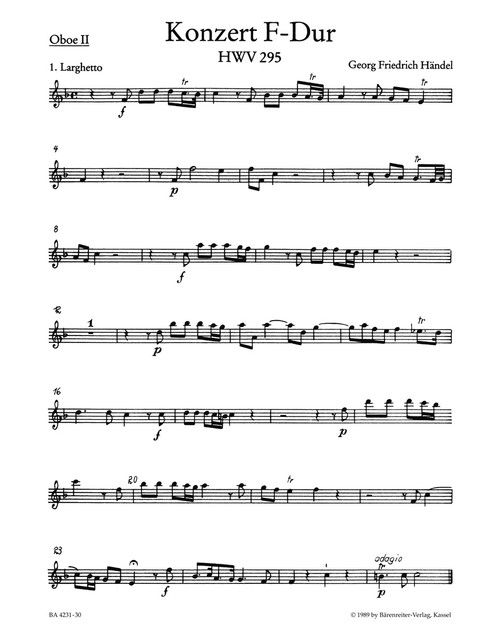 Concerto for Organ and Orchestra no. 13 in F major HWV 295 "The Cuckoo and the Nightingale" [Bar:BA4231-30]