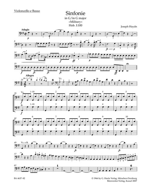 Symphony in G major Hob. I:100 "Military" [Bar:BA4637-82]