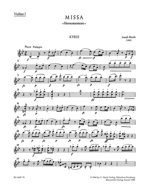 Missa in B-flat major Hob.XXII:14 "Harmony Mass" [Bar:BA4659-74]