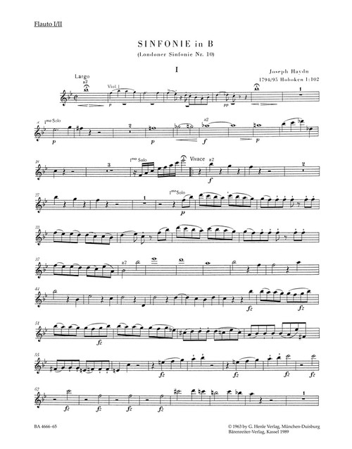 London Symphony no. 10 in B-flat major Hob.I:102 [Bar:BA4666-65]