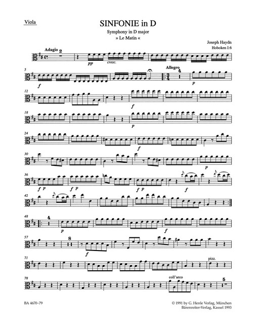 Symphony in D major Hob. I:6 "Le Matin" [Bar:BA4670-79]