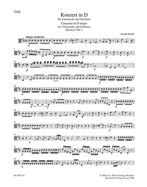 Concerto for Violoncello and Orchestra in D major Hob. VIIb:2 [Bar:BA4675-79]
