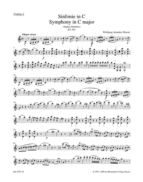 Symphony no. 41 in C major K. 551 "Jupiter Symphony" [Bar:BA4703-74]