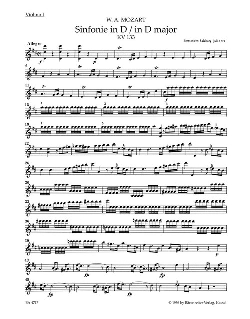 Symphony no. 20 in D major K. 133 [Bar:BA4717-74]