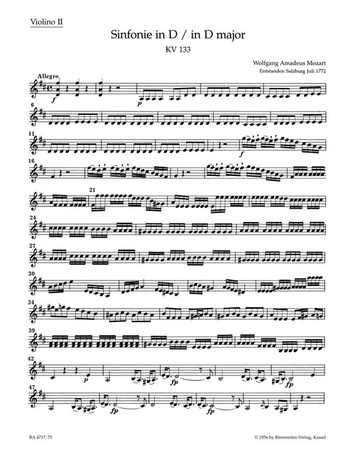 Symphony no. 20 in D major K. 133 [Bar:BA4717-75]