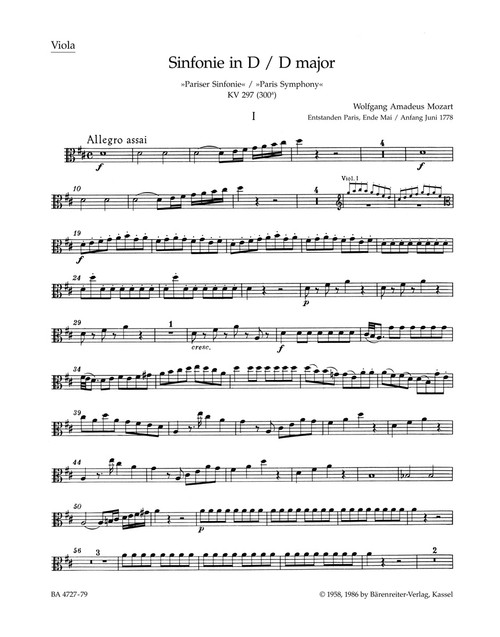 Symphony no. 31 in D major K. 297 (300a) "Paris Symphony" [Bar:BA4727-79]
