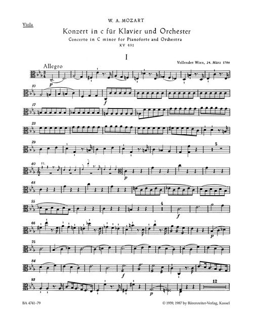 Concerto for Piano and Orchestra no. 24 in C minor K. 491 [Bar:BA4741-79]