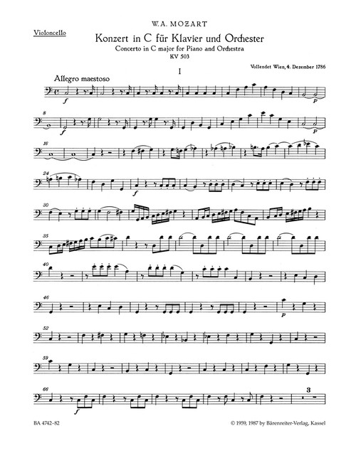 Concerto for Piano and Orchestra no. 25 in C major K. 503 [Bar:BA4742-82]