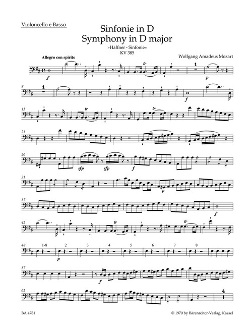 Symphony no. 35 in D major K. 385 "Haffner Symphony" [Bar:BA4781-82]