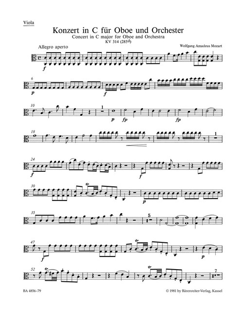 Concerto for Oboe and Orchestra in C major K. 314 (285d) [Bar:BA4856-79]