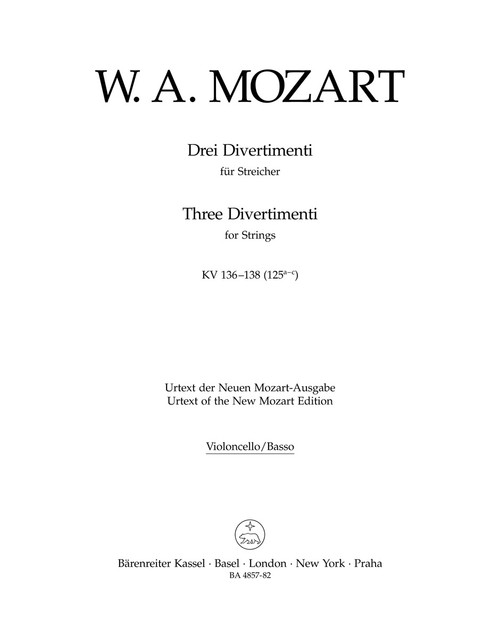 Three Divertimenti for Strings K. 136-138 (125a-c) [Bar:BA4857-82]