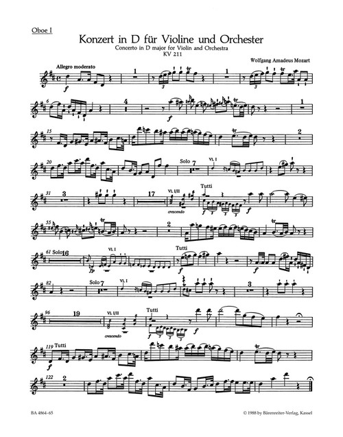 Concerto for Violin and Orchestra no. 2 in D major K. 211 [Bar:BA4864-65]