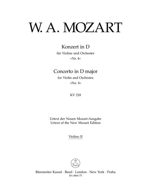 Concerto for Violin and Orchestra no. 4 in D major K. 218 [Bar:BA4866-75]