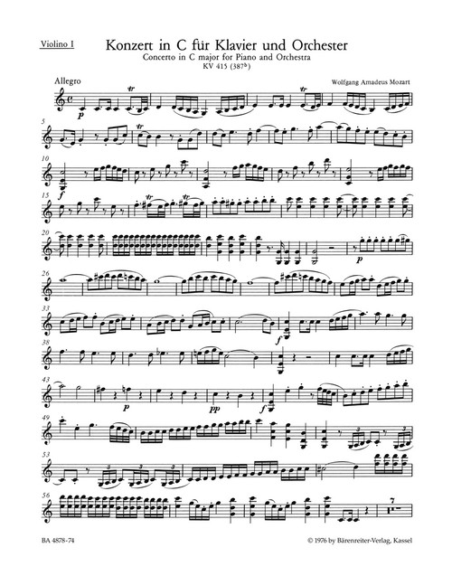 Concerto for Piano and Orchestra no. 13 in C major K. 415 (387b) [Bar:BA4878-74]