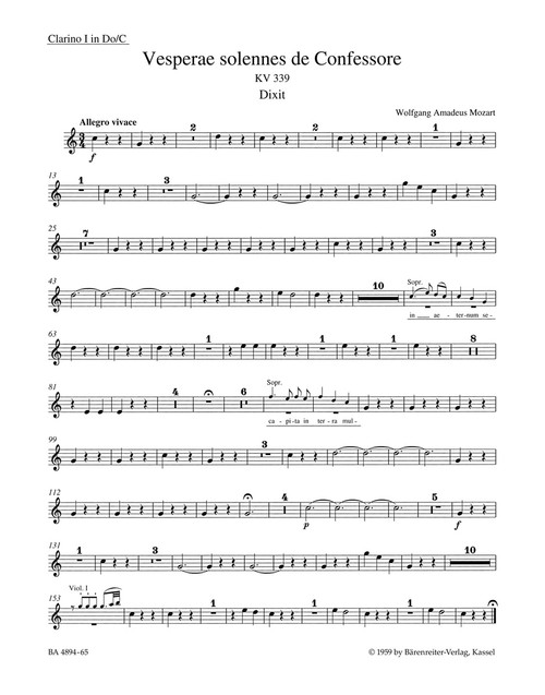 Vesperae solennes de Confessore K. 339 [Bar:BA4894-65]