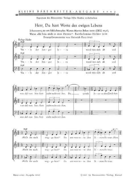Herr, du hast Worte des ewigen Lebens (1965) [Bar:BA4942]