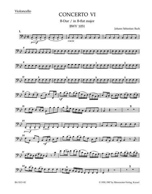 Brandenburg Concerto no. 6 in B-flat major BWV 1051 [Bar:BA5113-82]