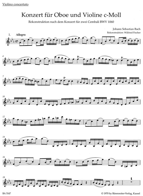 Concerto for Oboe, Violin, Strings and Basso Continuo in C minor [Bar:BA5147-77]