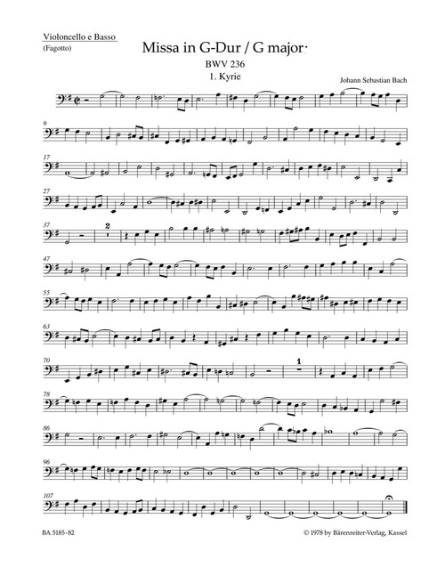 Mass in G major BWV 236 [Bar:BA5185-82]