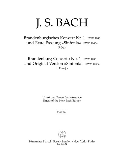 Brandenburg Concerto No. 1 and Original Version "Sinfonia" in F major BWV 1046, BWV 1046a [Bar:BA5201-74]