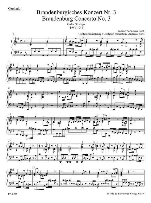 Brandenburg Concerto no. 3 in G major BWV 1048 [Bar:BA5203-68]
