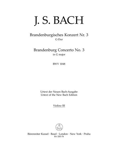 Brandenburg Concerto no. 3 in G major BWV 1048 [Bar:BA5203-76]