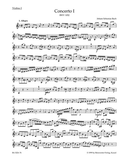 Concerto for Harpsichord and Strings no. 1 in D minor BWV 1052 [Bar:BA5224-74]